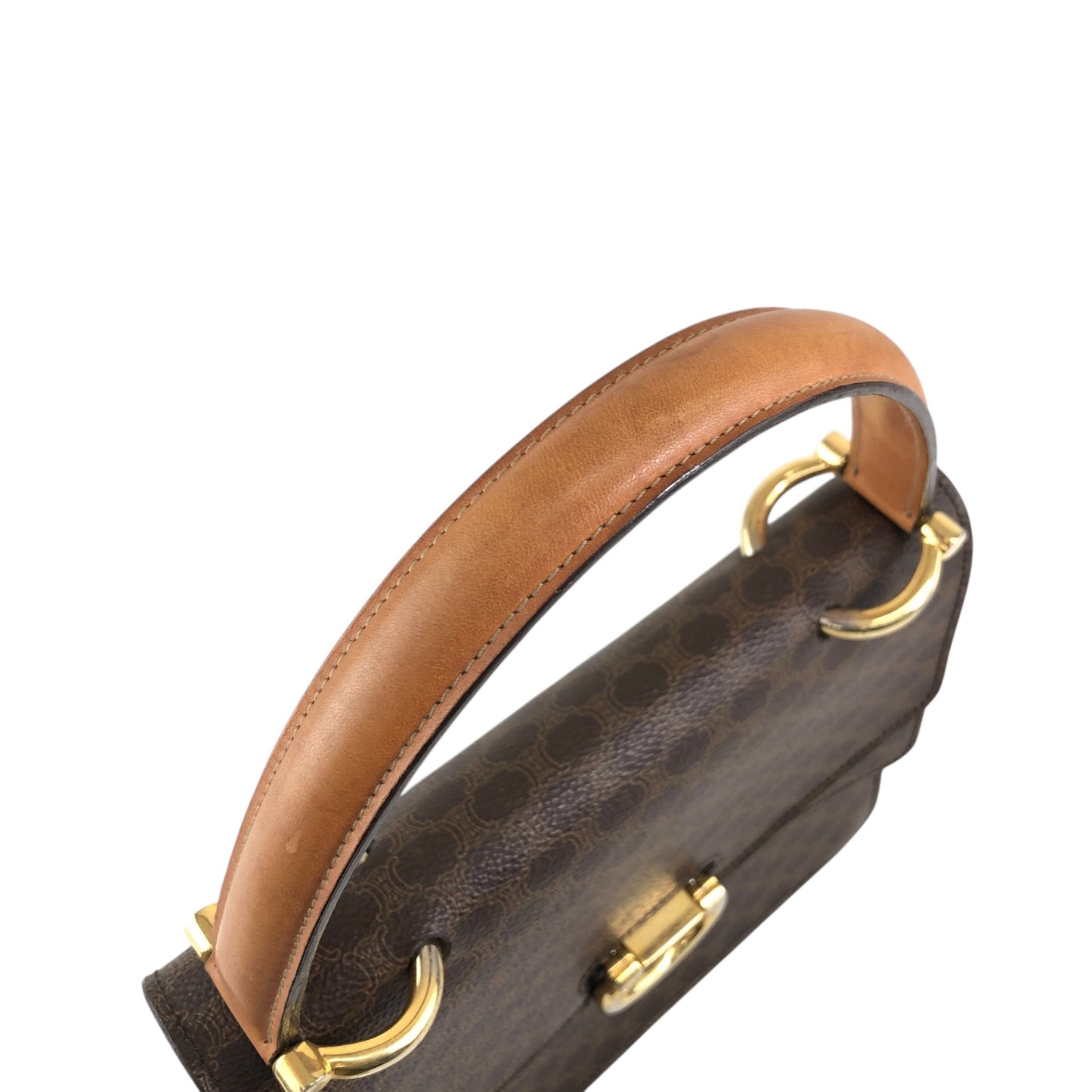 CELINE Macadam Horseshoe Double Flap Handbag Brown Vintage ypryyk