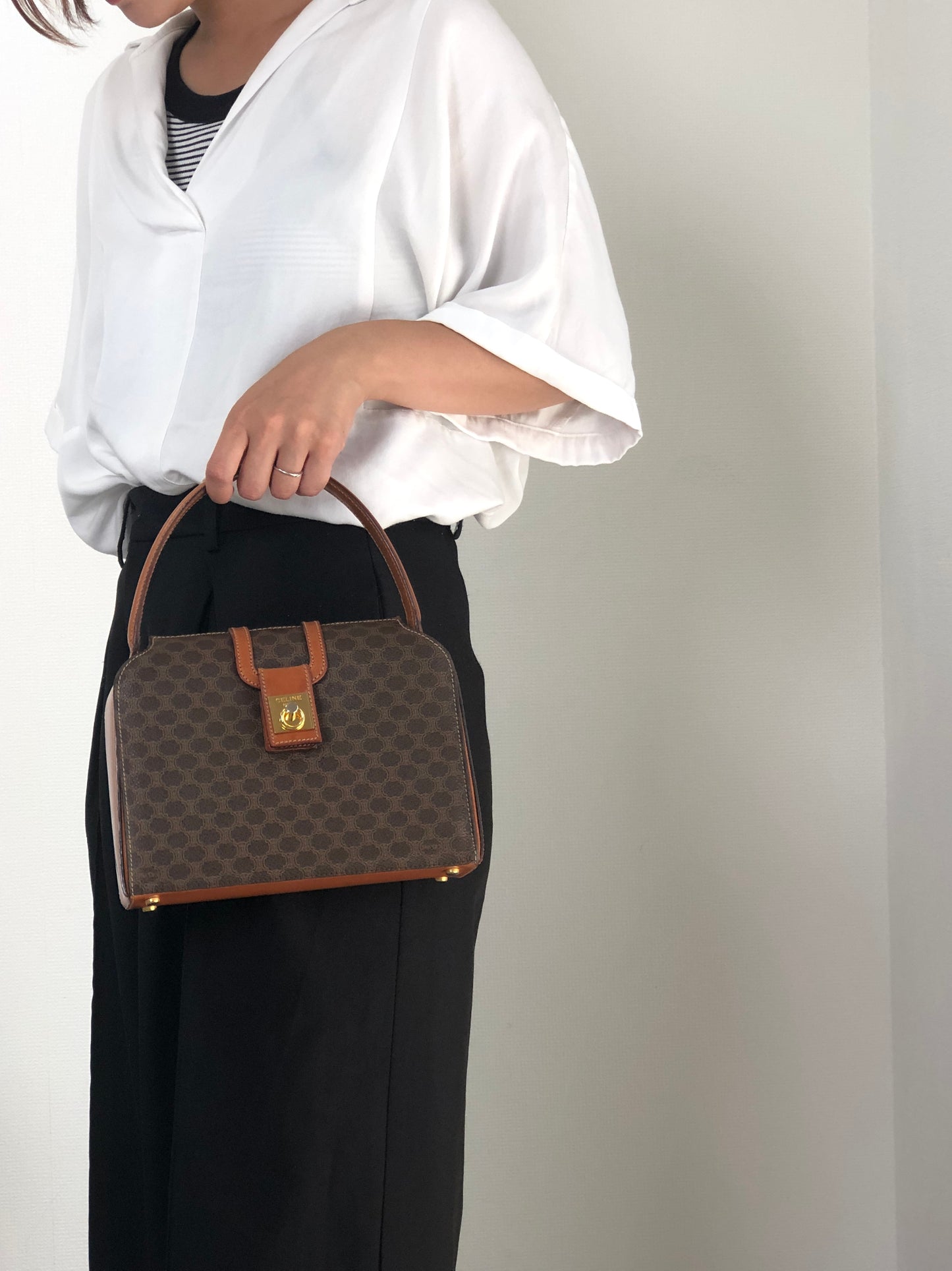 CELINE Macadam Gancini Handbag Brown Vintage hjb52j