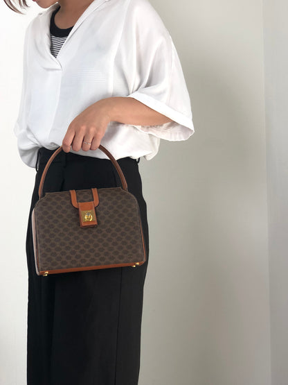 CELINE Macadam Gancini Handbag Brown Vintage hjb52j