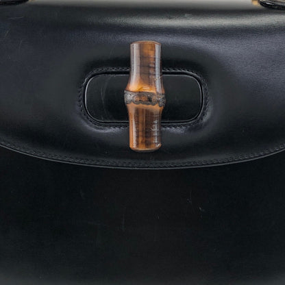 GUCCI Bamboo Turn Lock Handbag Black Vintage 57imw4