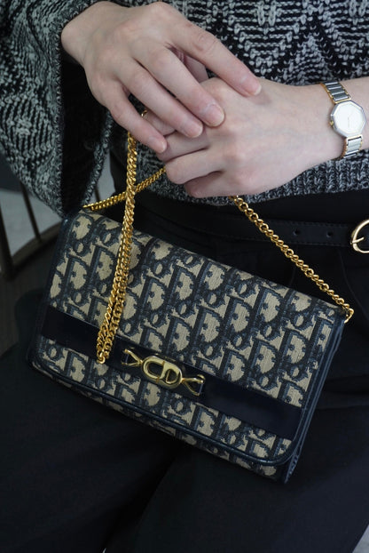 Christian Dior Trotter Chain Shoulder bag Navy Vintage rphic5