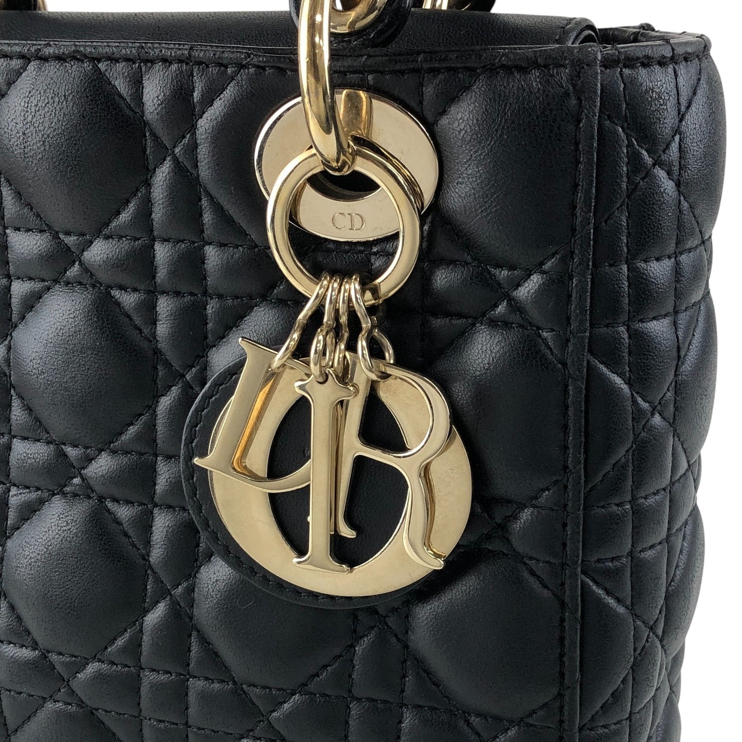 Christian Dior Lady Dior Cannage Logo Charm Handbag Black Vintage 885e65