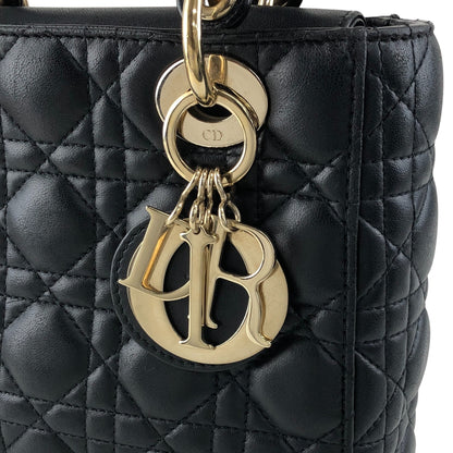 Christian Dior Lady Dior Cannage Logo Charm Handbag Black Vintage 885e65