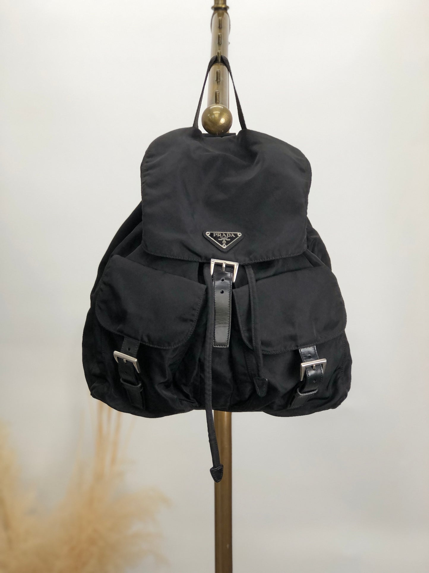 PRADA Triangle Logo Double Pocket Backpack Black Vintage rvkvgm