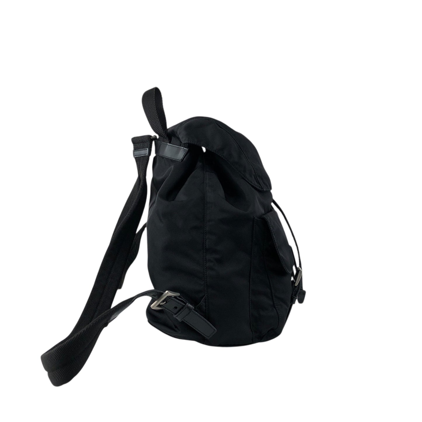 PRADA Tessuto Triangle Logo Double Pocket Backpack Black Vintage e8i3ab