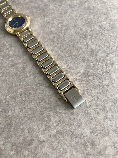 Yves Saint Laurent YSL Logo Quartz Watch Silver×Gold 2200-229789 Vintage 84wevi