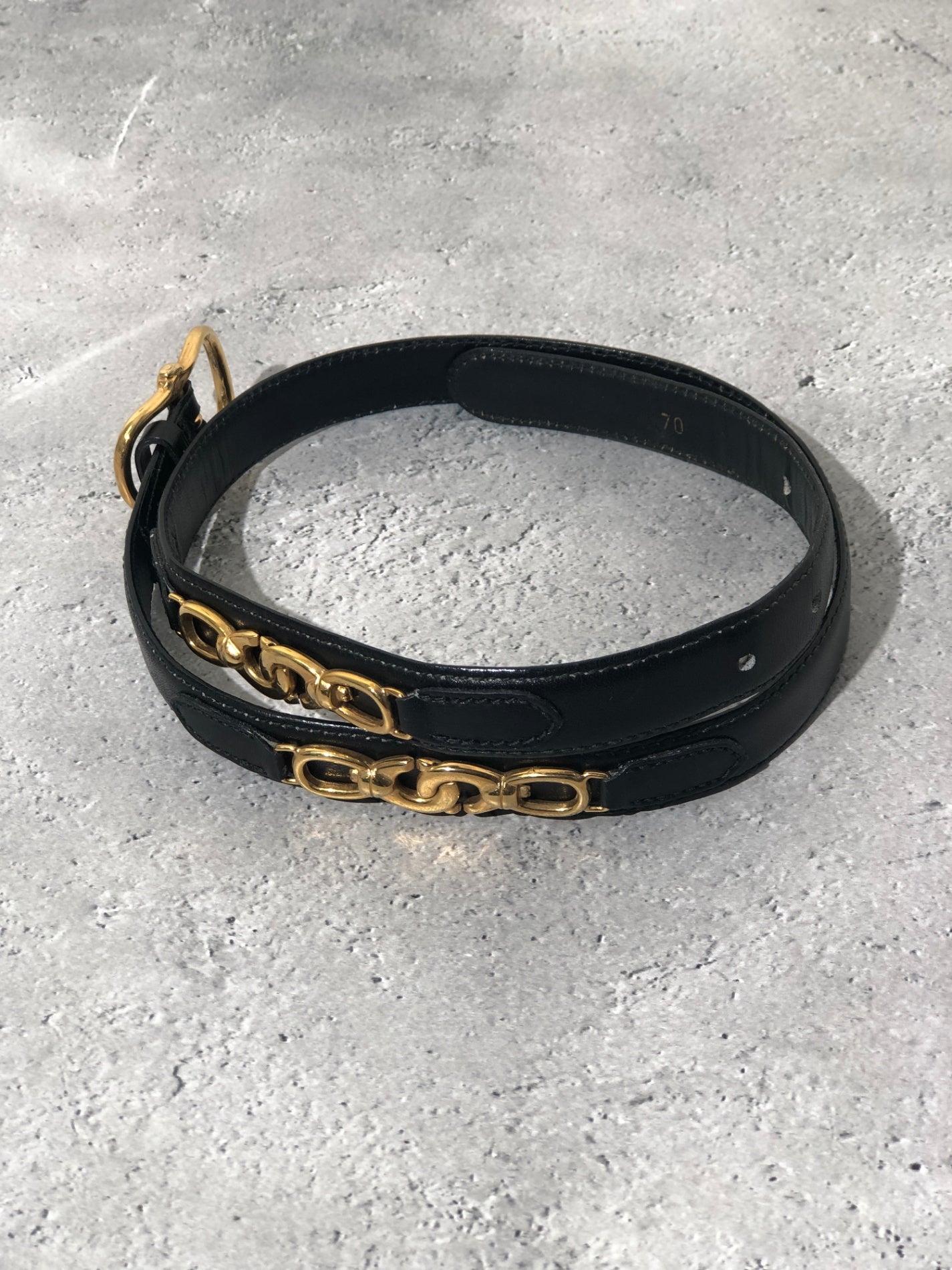 CELINE Leather Belt Black×Gold Vintage jvpnat