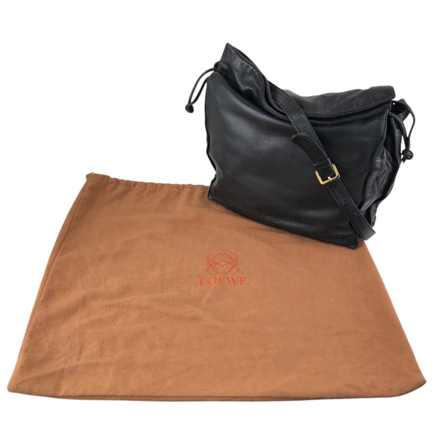 LOEWE Anagram Flamenco Drawstring Shoulder bag Black Vintage ak5uss