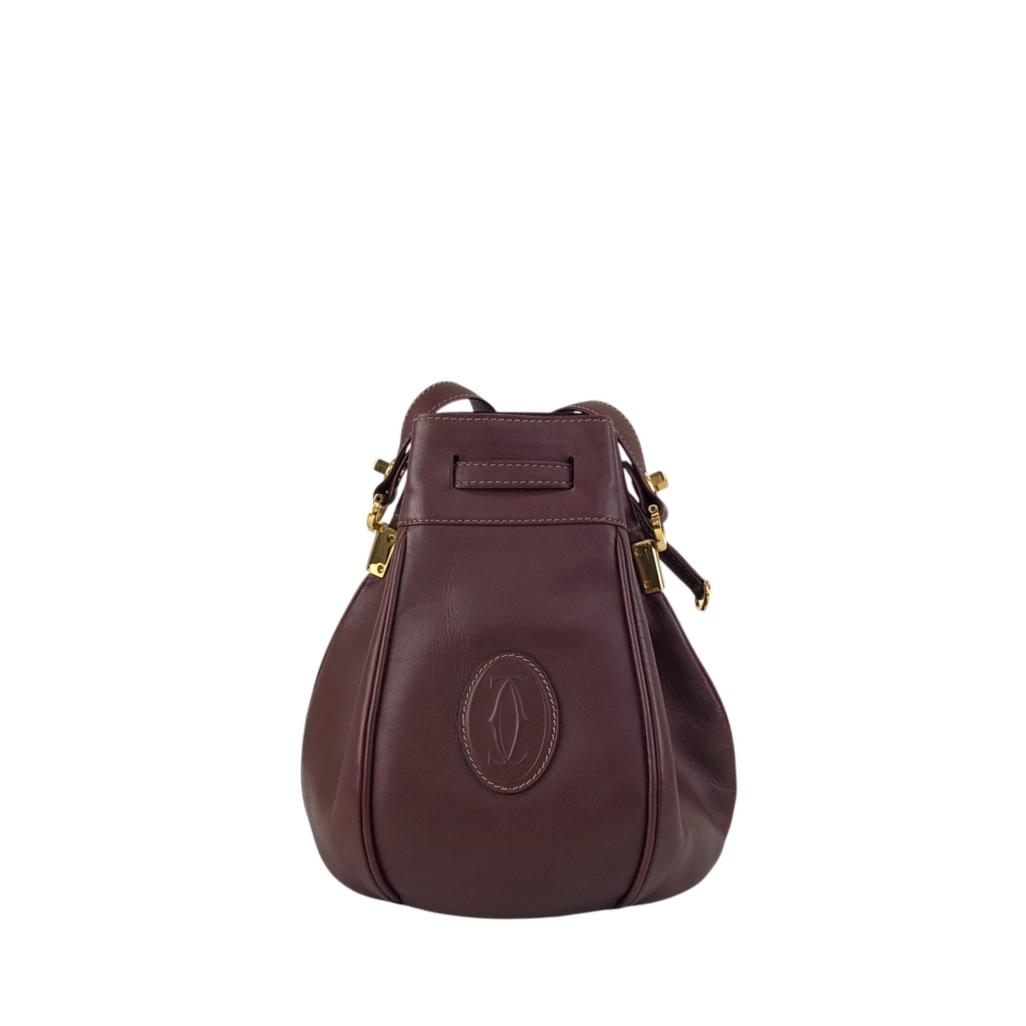 Cartier Logo Embossed Drawstring Shoulder bag Bordeaux Vintage 4by856