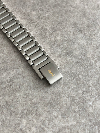 Yves Saint Laurent YSL Logo Quartz Watch Silver×Gold 5421-H04732Y Vintage ipgkvu