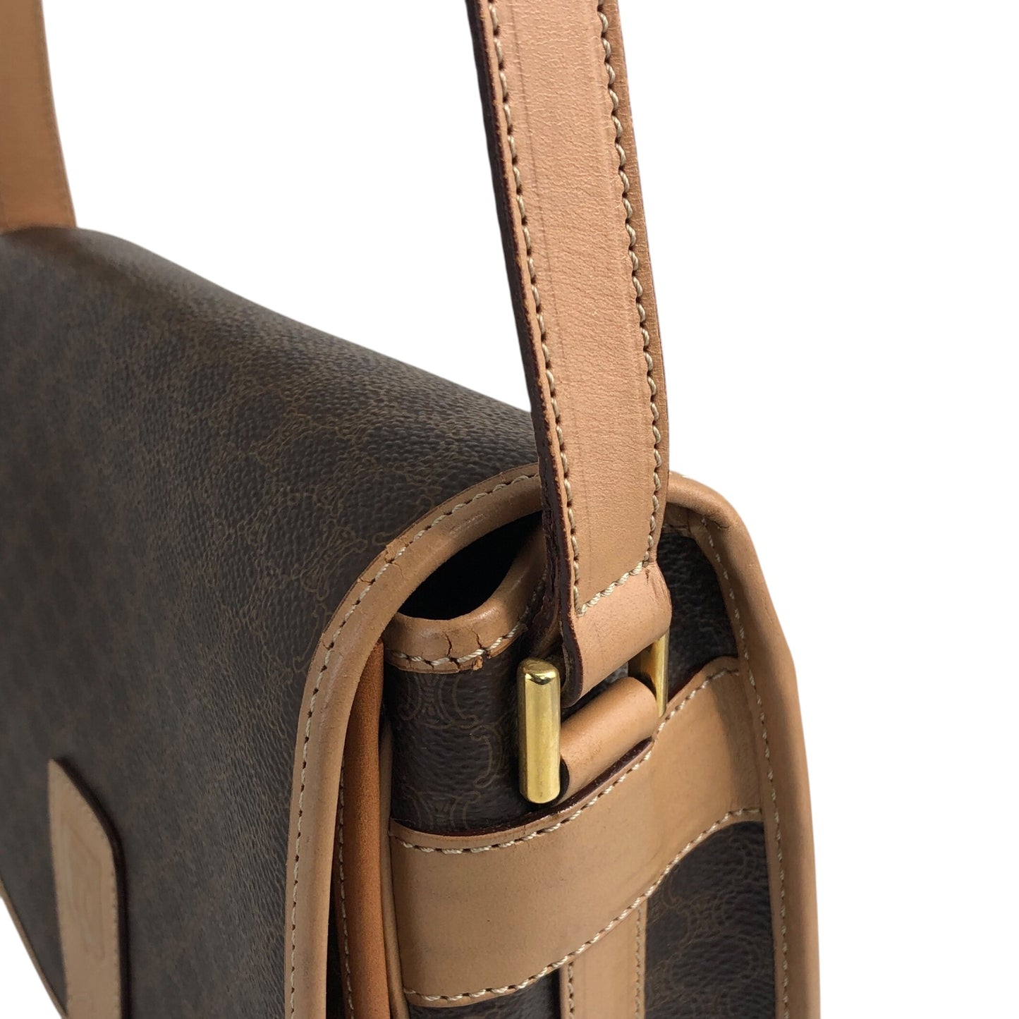 CELINE Macadam Blason Flap Shoulder bag Brown Vintage 7sfwkz