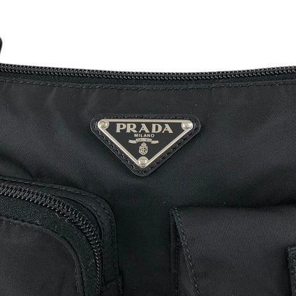 PRADA Triangle Logo Front Pocket Shoulder bag Black Vintage cydhig