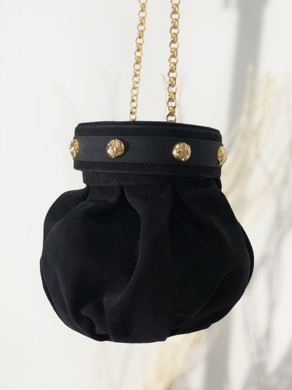 Salvatore Ferragamo Heels Motif  Suede Leather Small Shoulder bag Black Vintage n3mepg