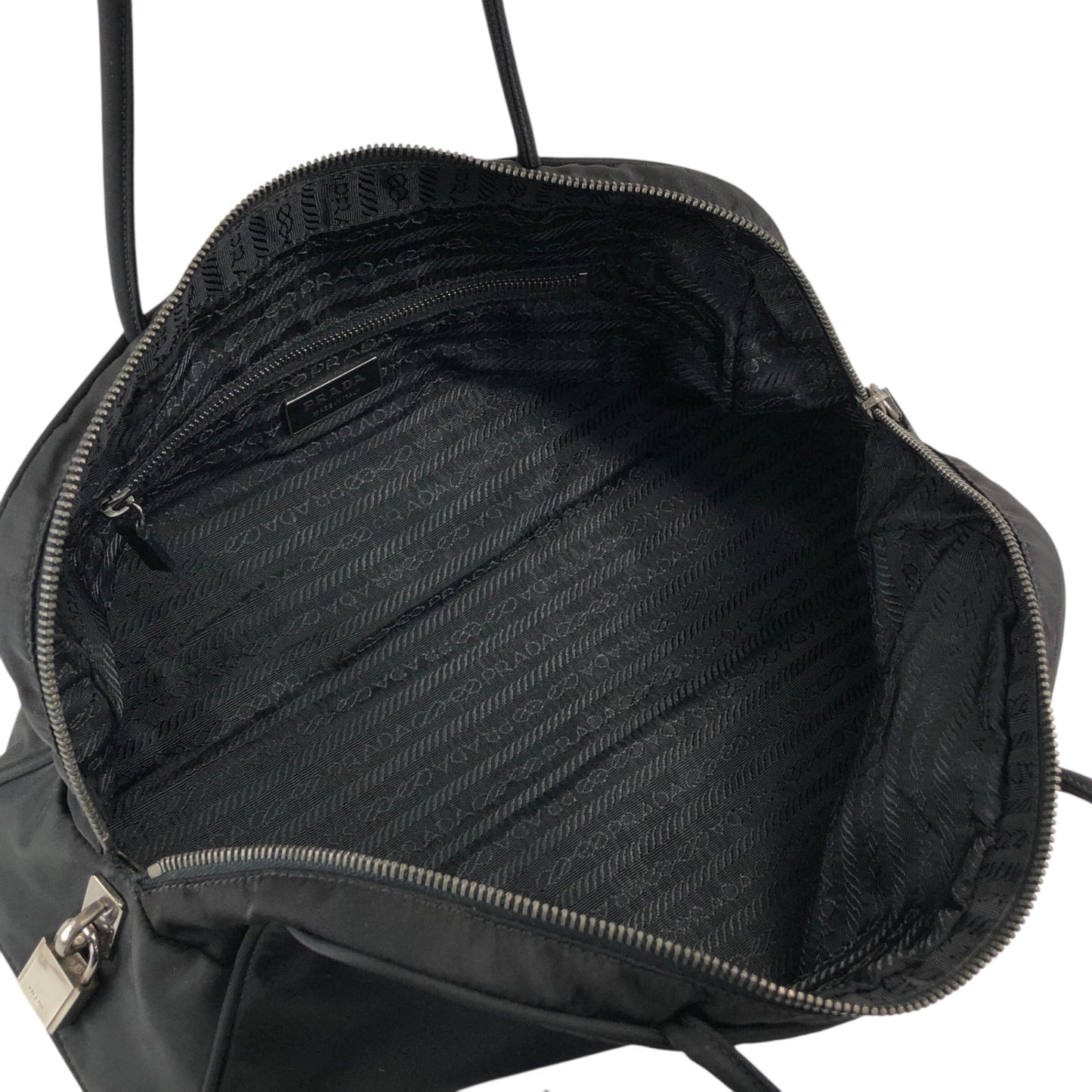 PRADA Tessuto Triangle Logo Padlock Small Boston bag Handbag Black Vintage a3zkst