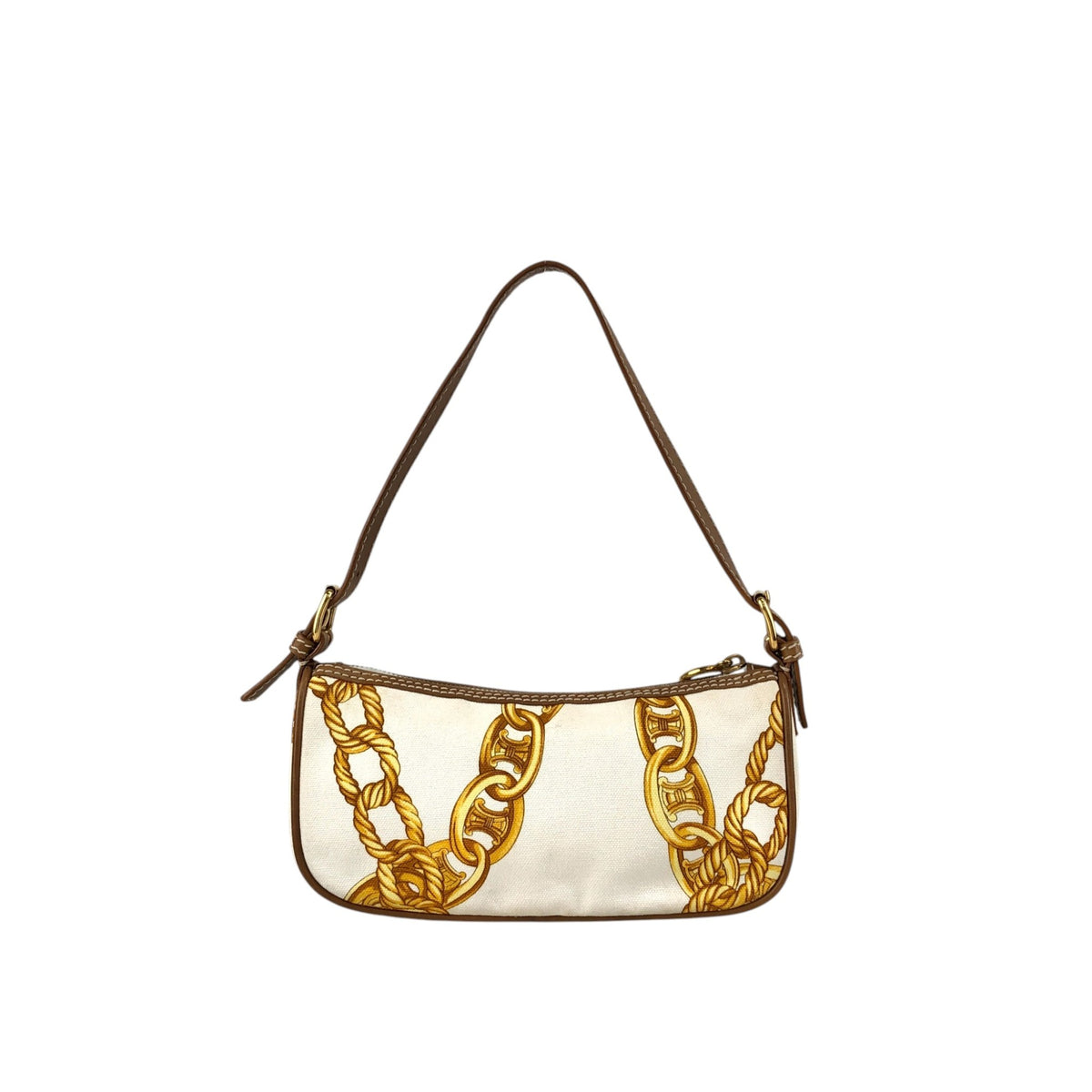 CELINE Blason Canvas Leather Handbag White Vintage vzzbsd