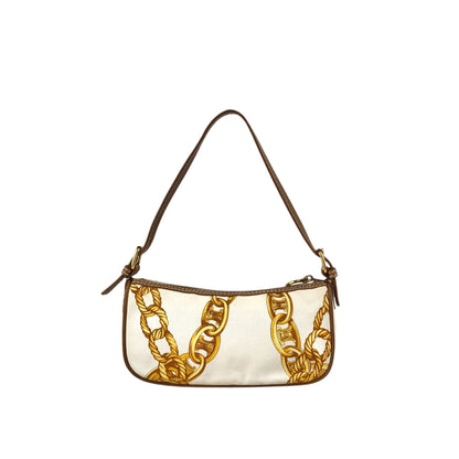 CELINE Blason Canvas Leather Handbag White Vintage vzzbsd