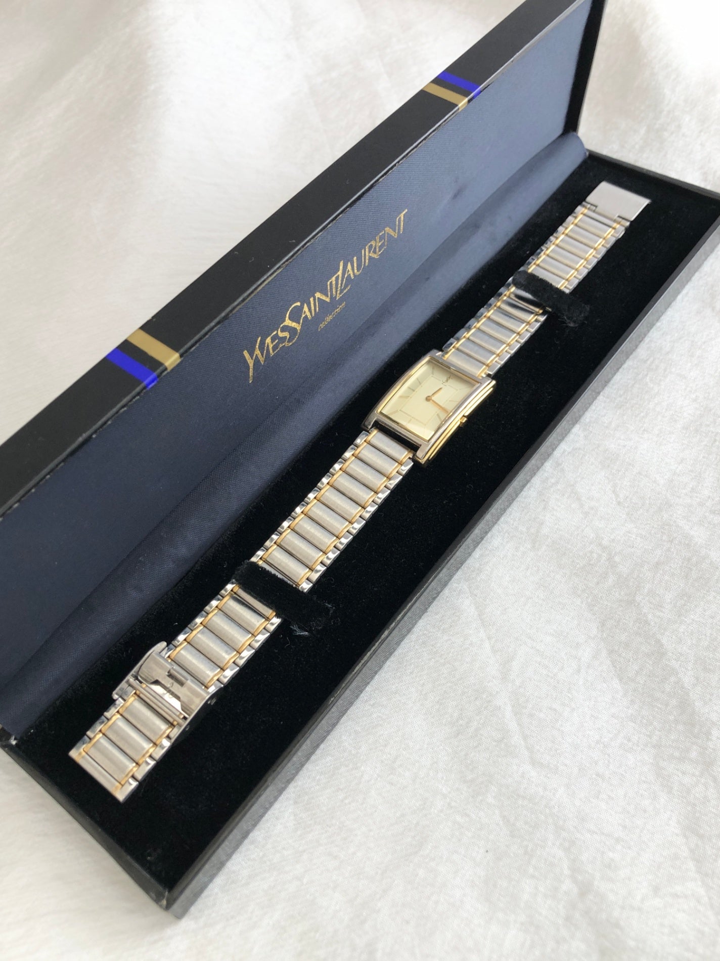 Yves Saint Laurent YSL Logo Quartz Watch Silver Vintage ccijzb