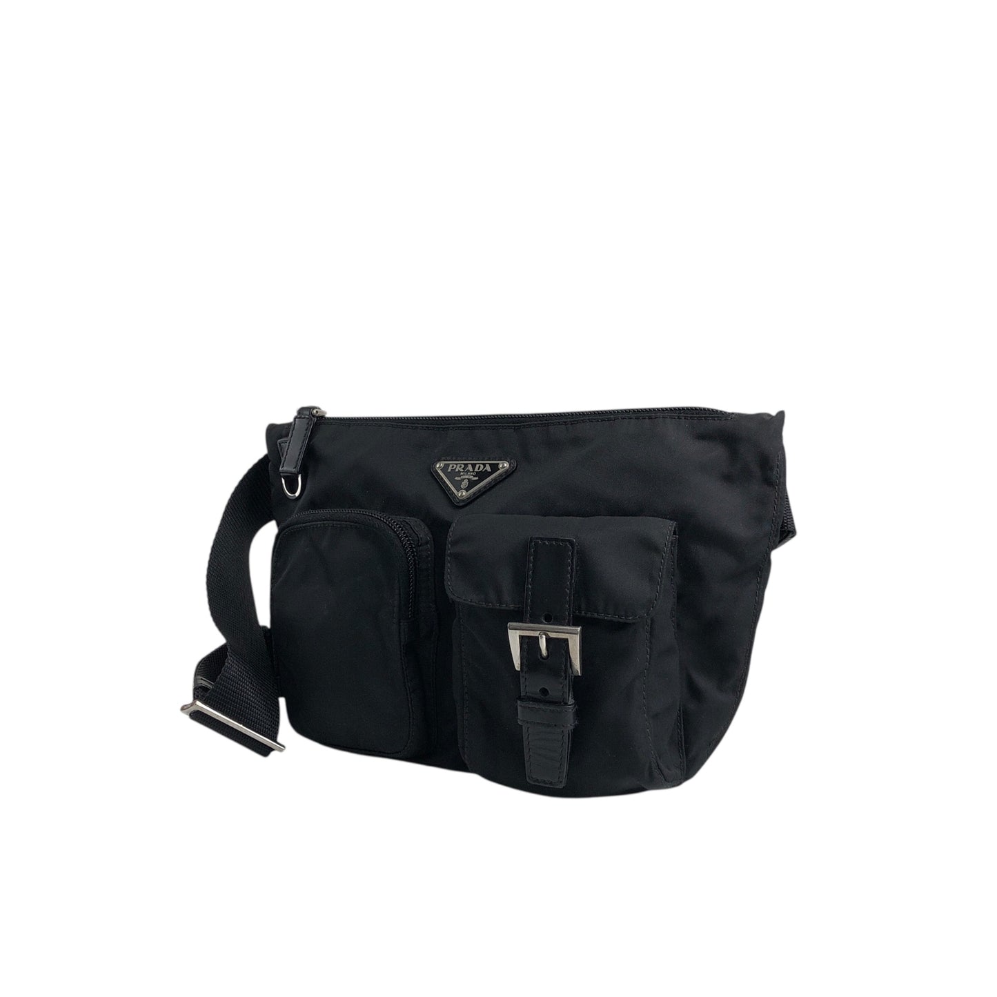 PRADA Triangle Logo Front Pocket Sling bag Black Vintage ts8rf4