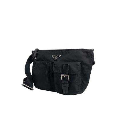 PRADA Triangle Logo Front Pocket Sling bag Black Vintage ts8rf4