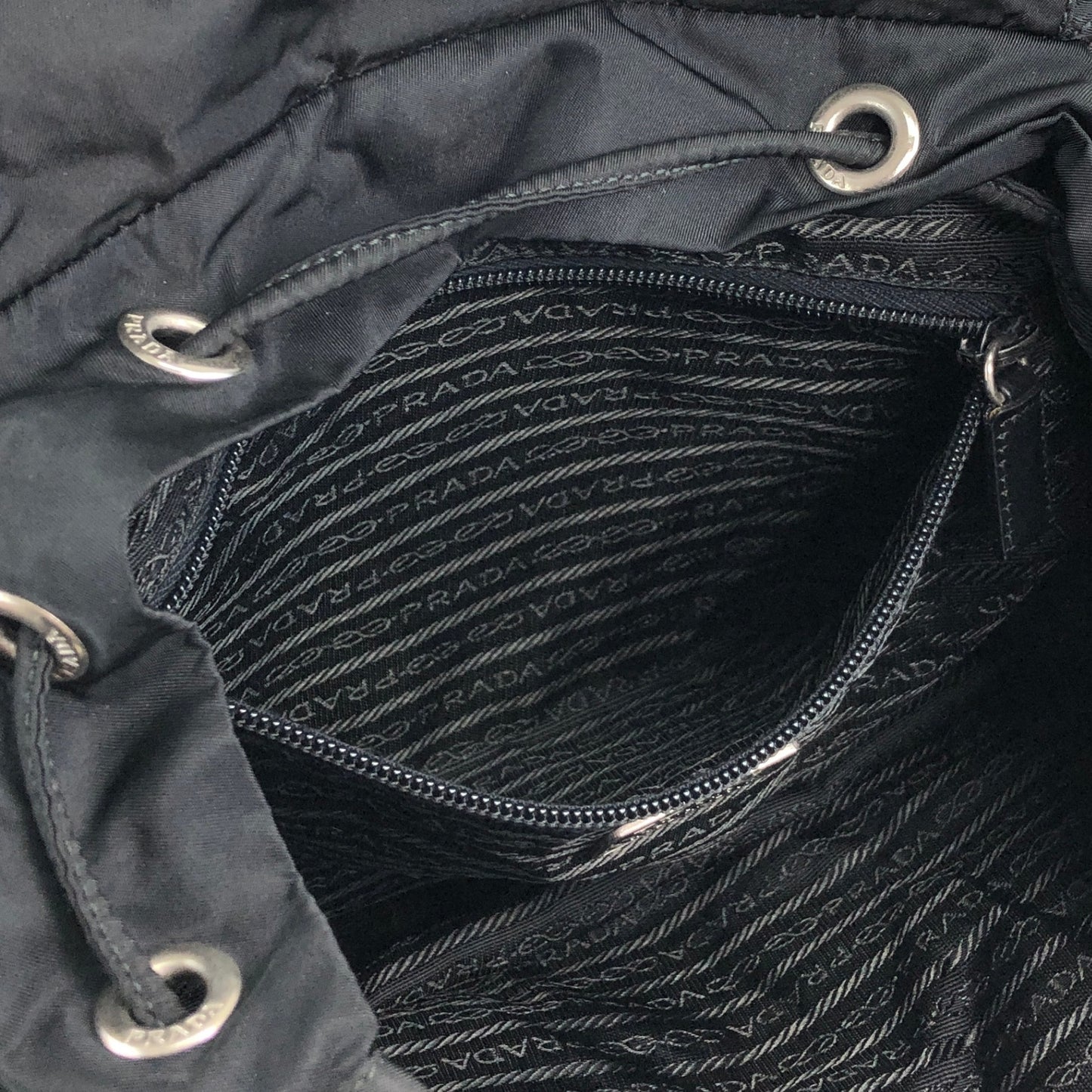 PRADA Tessuto Triangle Logo Double Pocket Backpack Black Vintage rr2dvd