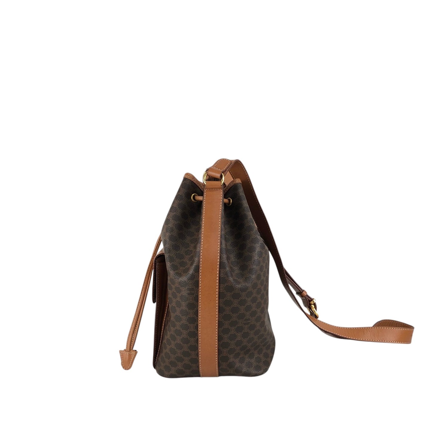 CELINE Macadam Blason Drawstring Shoulder bag Brown Vintage ex6n3b