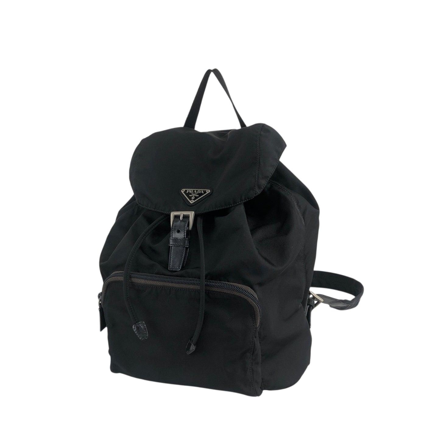 PRADA Tessuto Triangle Logo Front Buckle Backpack Black Vintage adjm4v