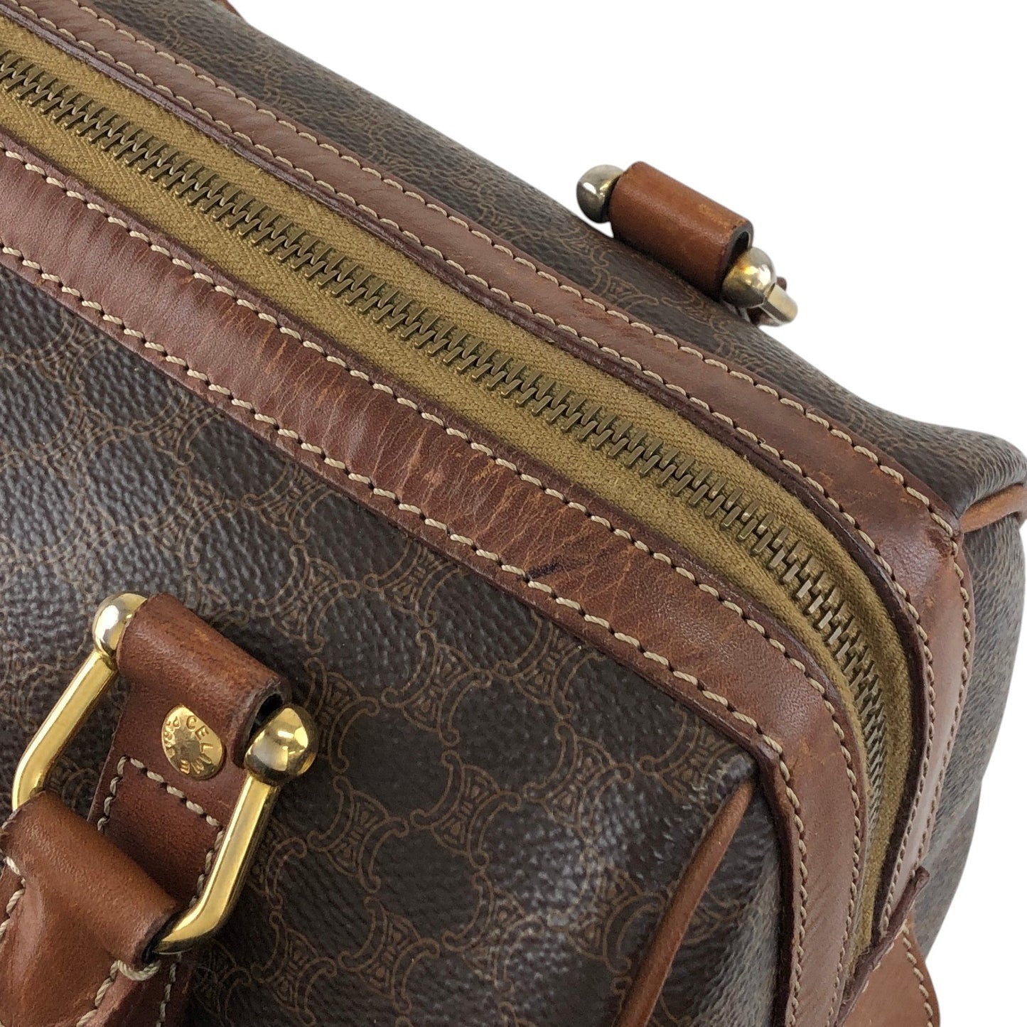 CELINE Macadam Blason Small Boston bag Handbag Brown Vintage ezay86