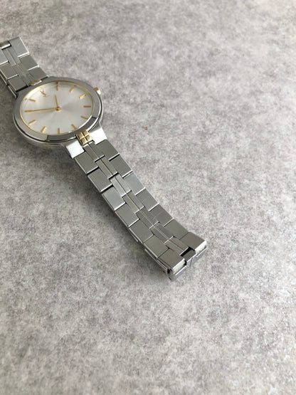 Yves Saint Laurent YSL Logo Quartz Watch Silver×Gold 9620-H13821Y Vintage 2pha88