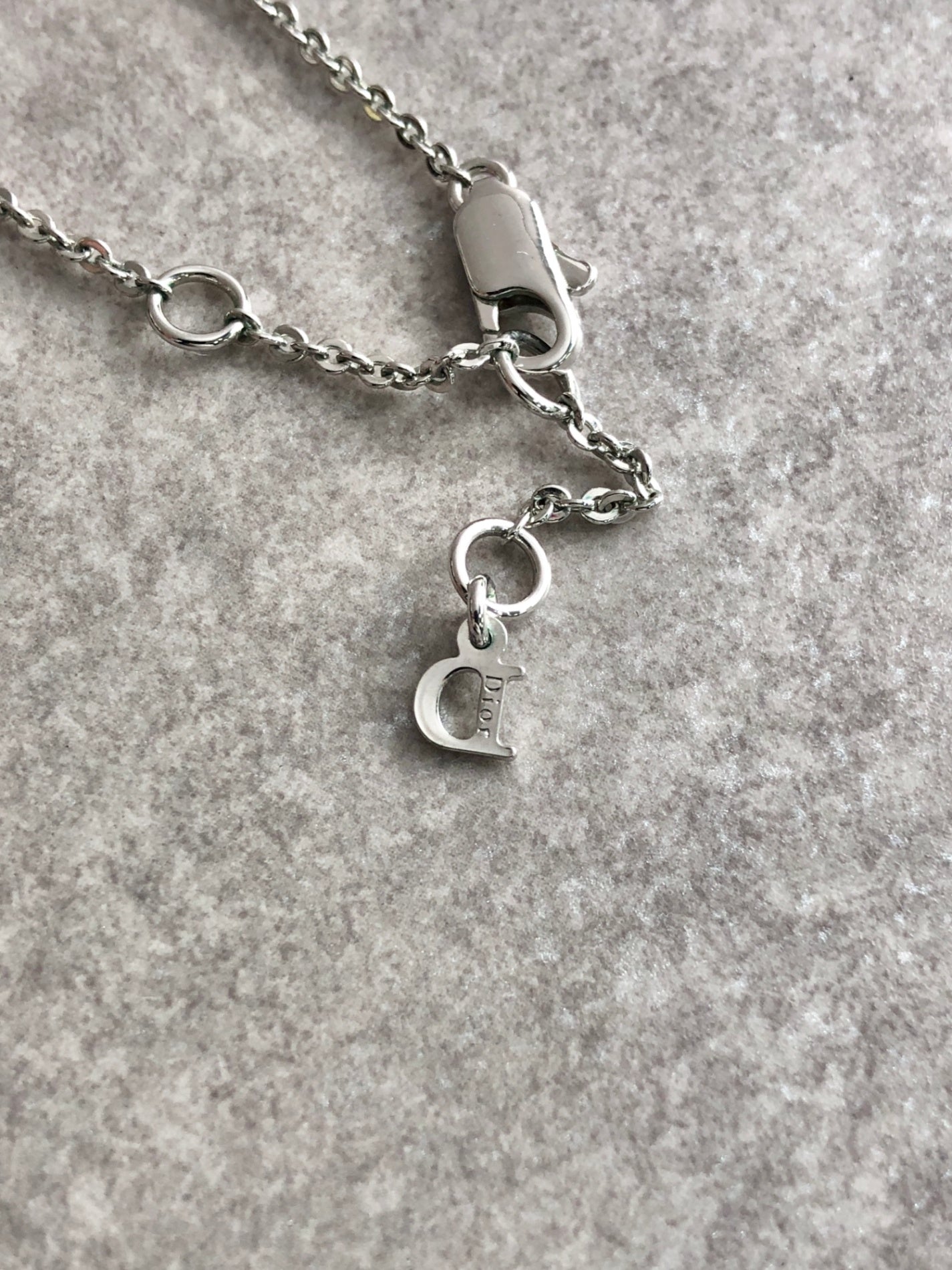 Christian Dior Logo Motif Rhinestone Necklace Silver Vintage zemmc7