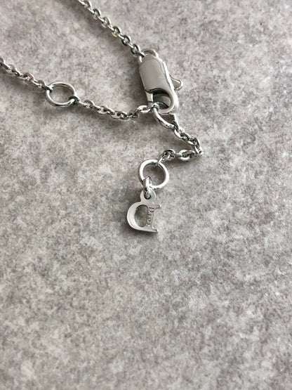 Christian Dior Logo Motif Rhinestone Necklace Silver Vintage zemmc7