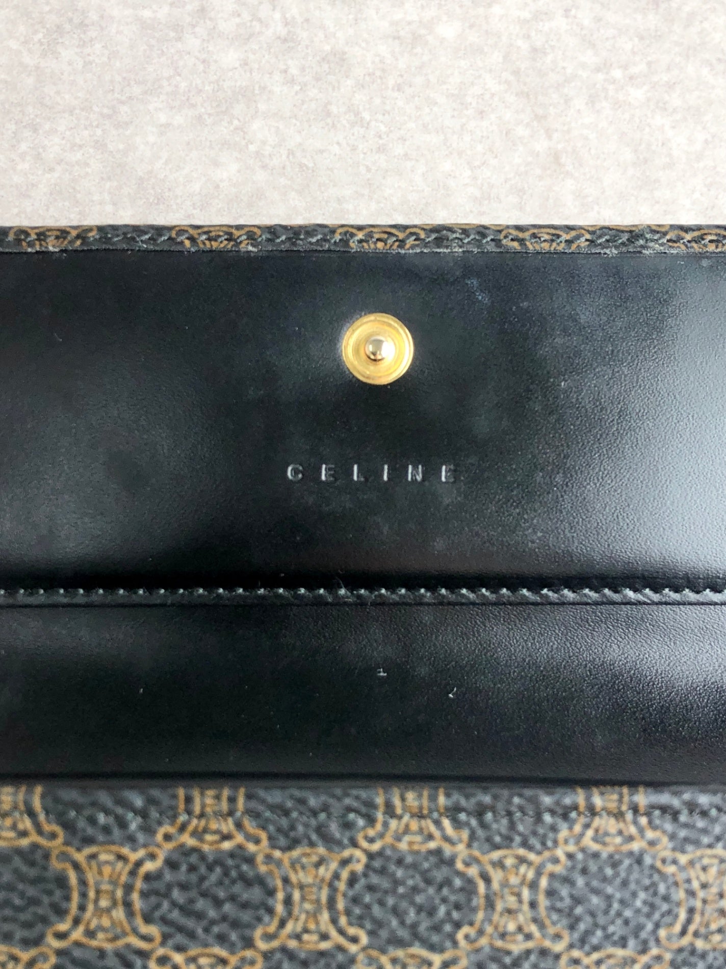 CELINE Macadam Trifold Wallet Black Vintage bybkp7