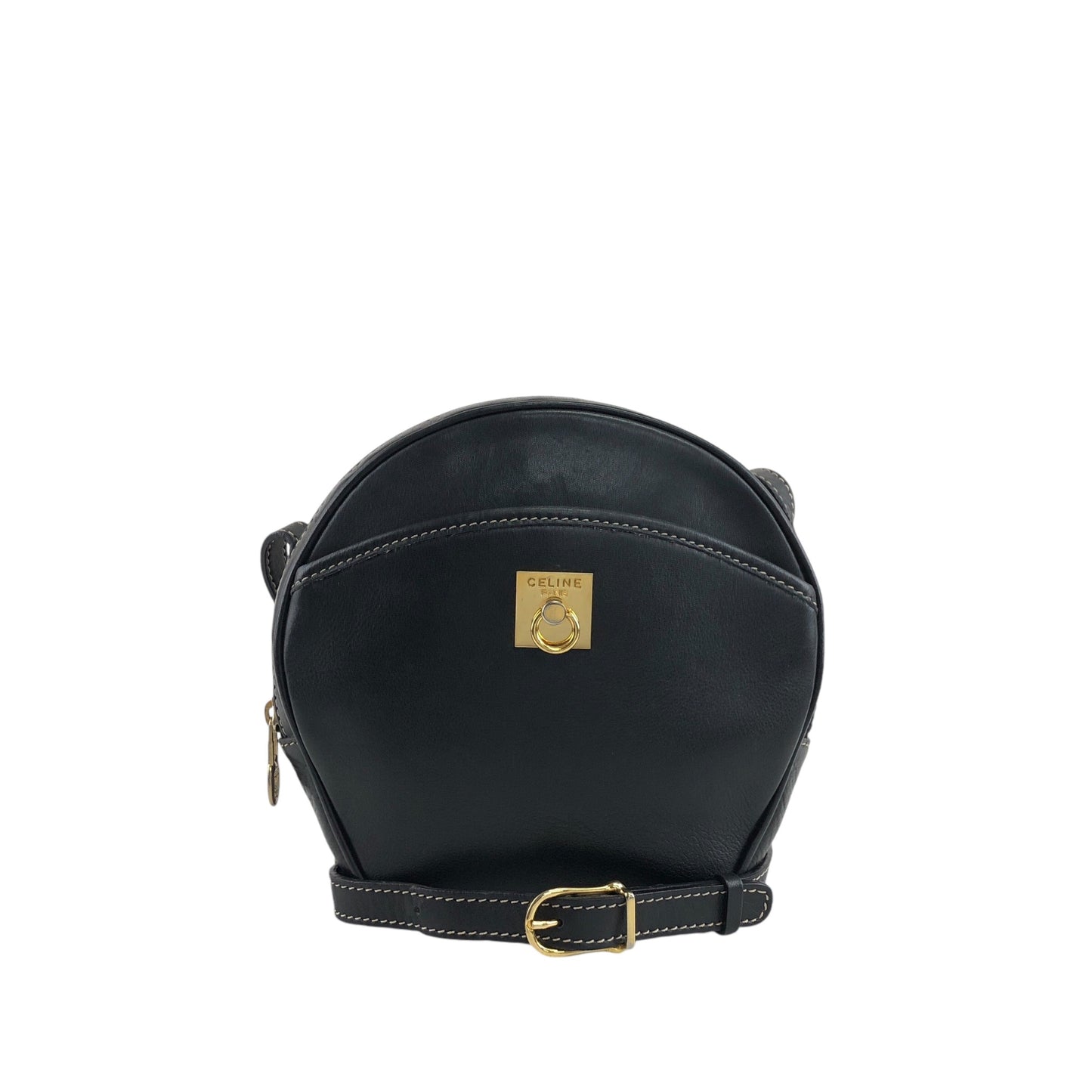 CELINE Gancini Round Shoulder bag Black Vintage 8b4h8c