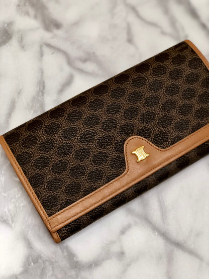 CELINE Macadam Triomphe PVC 皮革長皮夾 棕色 復古 7ej5dz