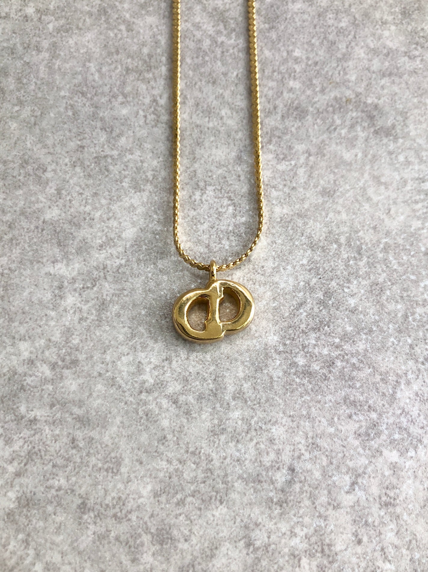 Christian Dior CD Logo Rhinestone Necklace Gold Vintage bzd654