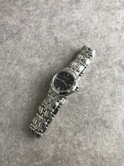 Yves Saint Laurent Logo Quartz Watch Silver×Black 9616-H18636 Vintage gzdk85
