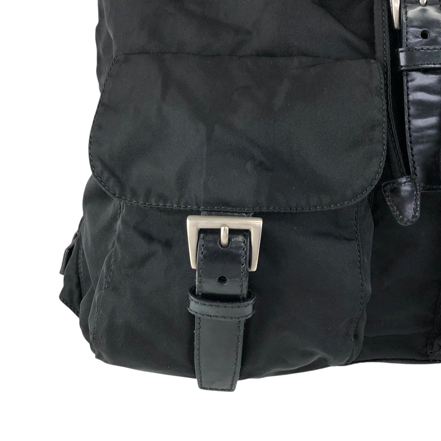 PRADA Tessuto Triangle Logo Double Pocket Backpack Black Vintage rr2dvd