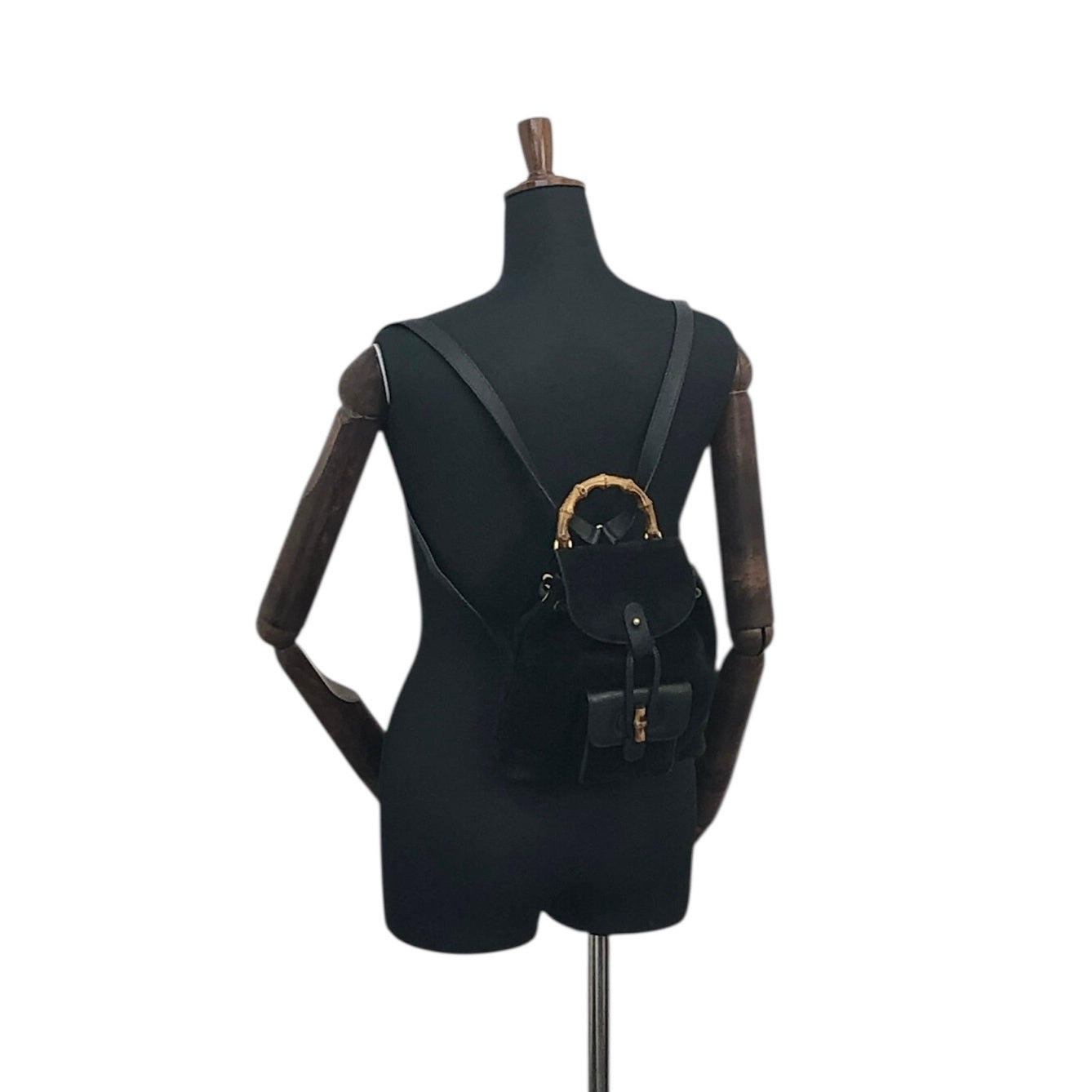 GUCCI Bamboo Turn Lock Backpack Black Vintage bkpfsf