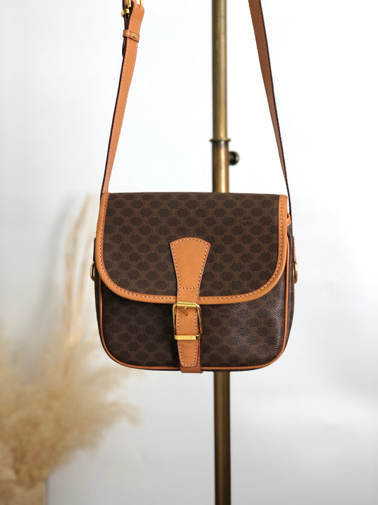 CELINE Macadam Front Buckle Shoulder bag Brown Vintage r3ukfi