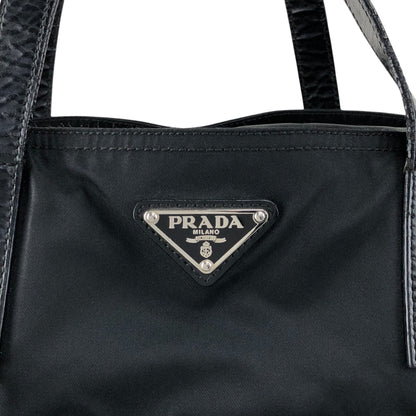 PRADA Tessuto Triangle Logo Front Pocket Two-way Handbag Shoulder bag Black Vintage kuap33