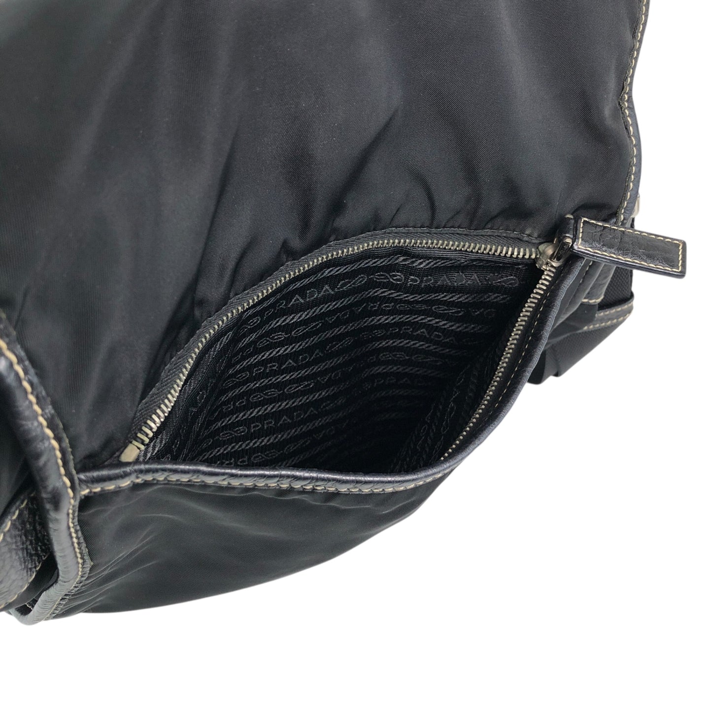 PRADA Tessuto Triangle Logo Front Buckle Shoulder bag Black Vintage bcdpsd