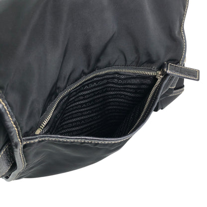 PRADA Tessuto Triangle Logo Front Buckle Shoulder bag Black Vintage bcdpsd