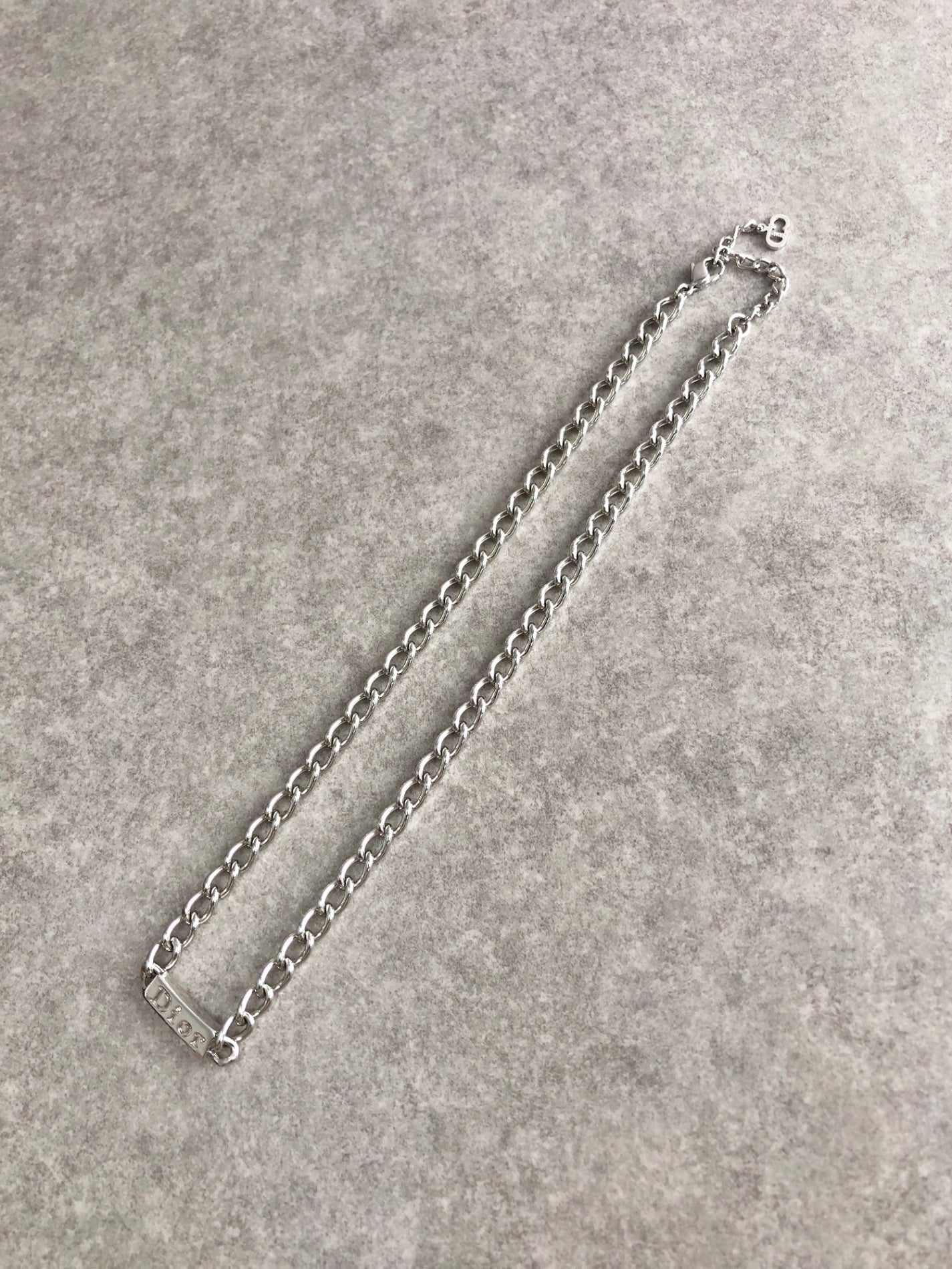 Christian Dior Logo Motif Necklace Silver Vintage nvyvs8