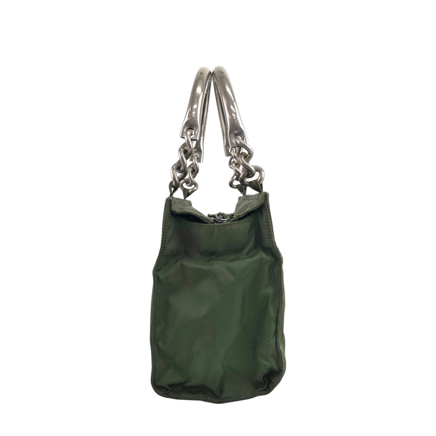 PRADA Triangle Logo Metal Handle Handbag Green Vintage xdsyty