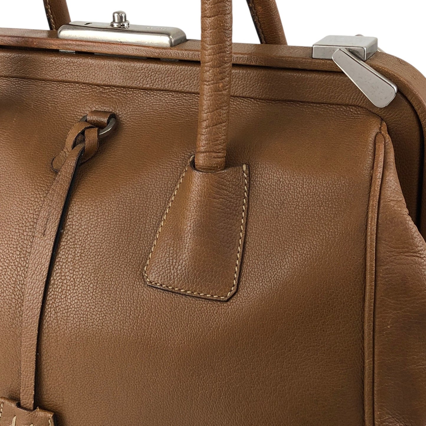 PRADA Metal Clasp Handbag Brown Vintage d6nuka