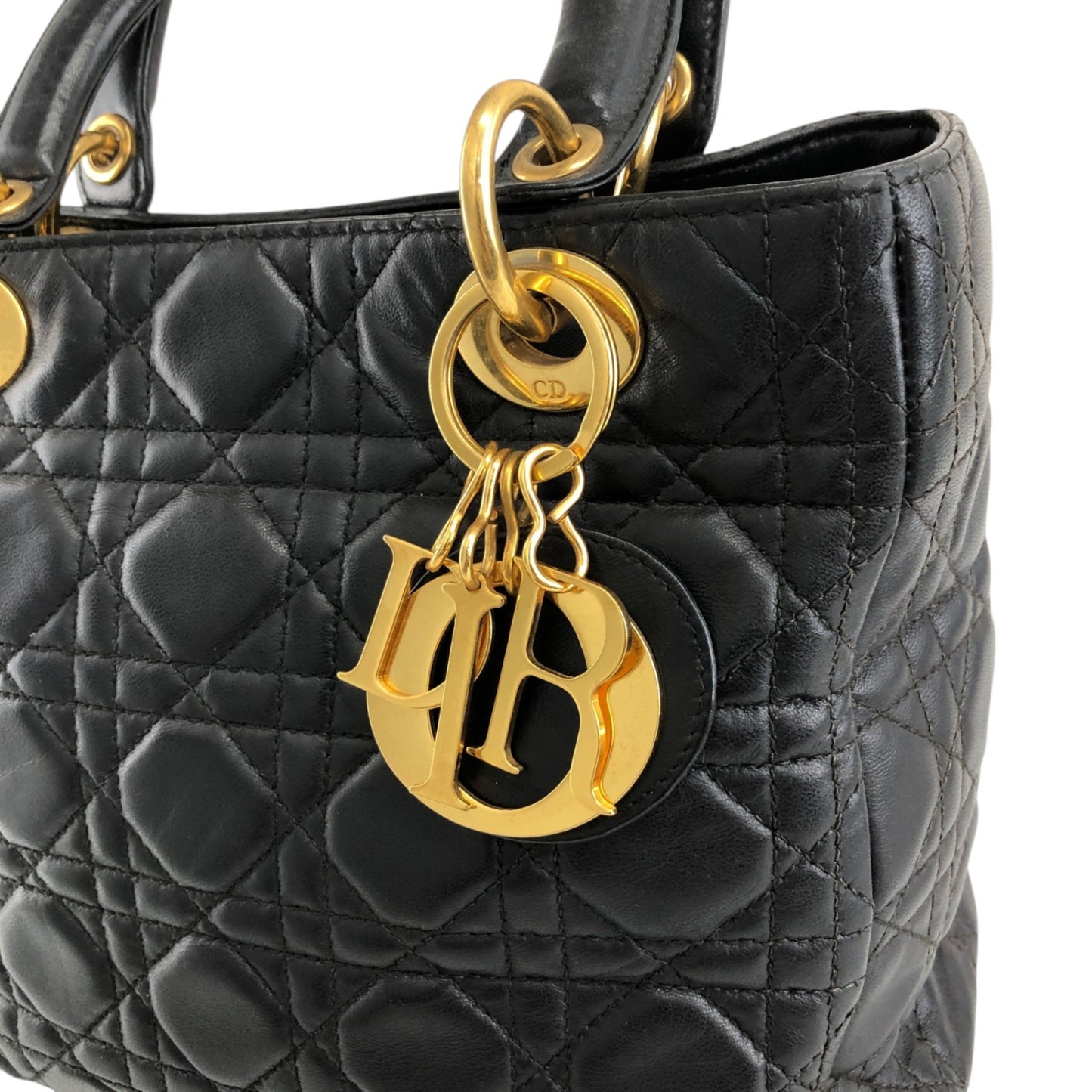 Christian Dior Lady Dior Cannage Charm Handbag Black Vintage 5udh48