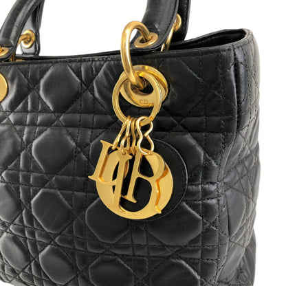 Christian Dior Lady Dior Cannage Charm Handbag Black Vintage 5udh48