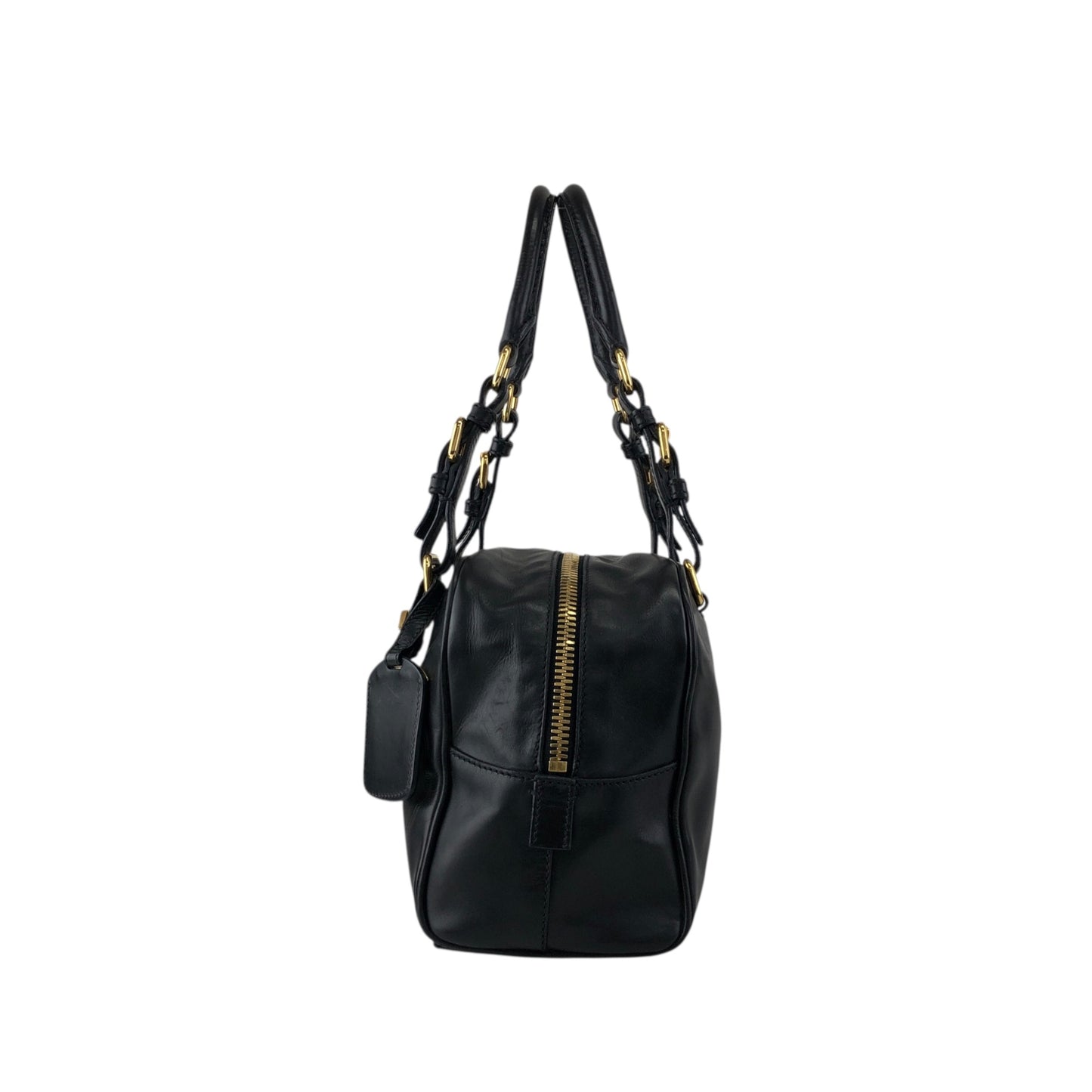 PRADA Logo Embossed Handbag Boston bag Black Vintage nfyku6