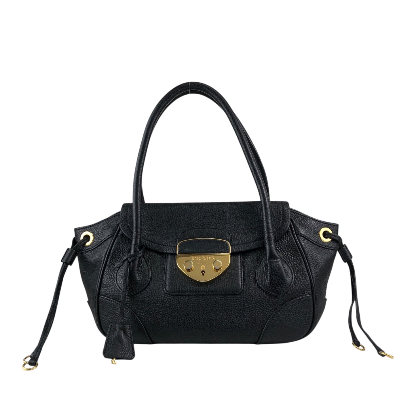 PRADA Logo Lock Handbag Black Vintage 7dwdcx