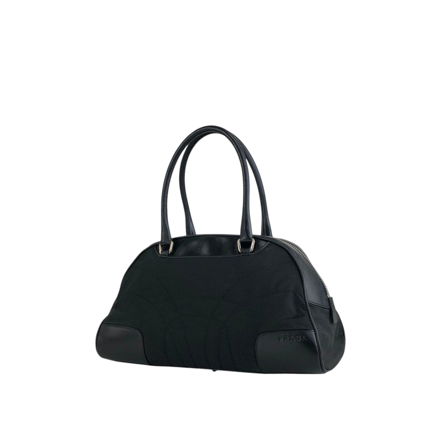 PRADA Triangle Logo Handbag Boston bag Black Vintage mh4xag