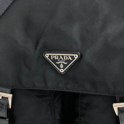 PRADA Triangle Logo Double Pocket Shoulder bag Black Vintage hadeda